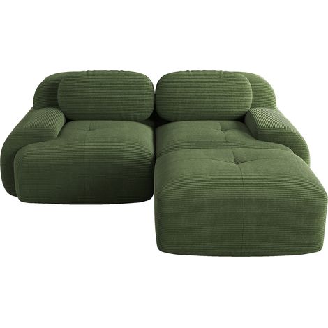 ELVMI Sofá esquinero modular sin estructura 3 plazas con reposabrazos curvos en tejido corduroy verde (1/5)