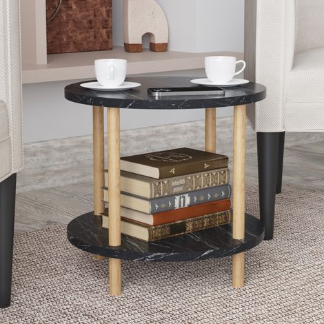 Beistelltisch Ves 49xØ42 cm Marmoroptik, schwarz [en.casa]