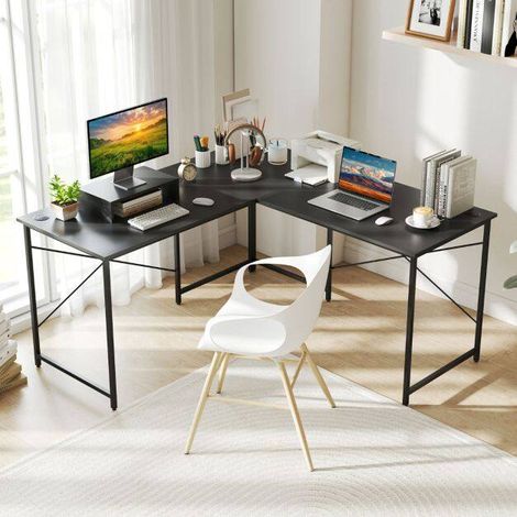 Bureau informatique d angle gris réversible avec station de charge, plateau spacieux et support CPU mobile pour bureau (1/5)