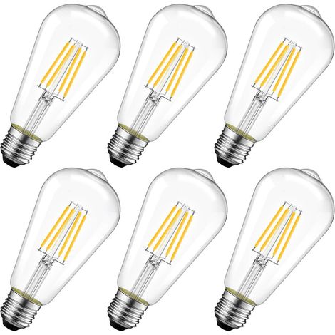 4W Edison Ampoule Filament LED E27 ST64 (Ampoules Incandescences Décorative 40W), 470Lm Blanc Chaud 2700K, Lampe Vintage Ampoule Rétro, Non-dimmable, Lot de 6 (1/5)
