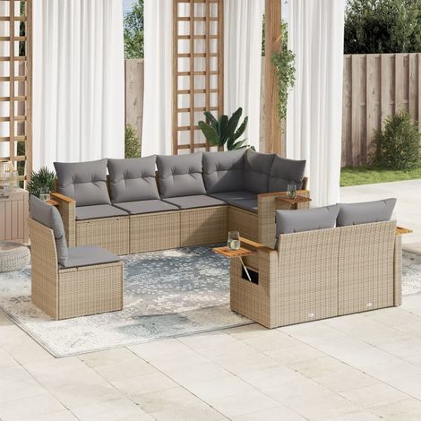 8-tlg. Garten-Sofagarnitur mit Kissen Beige Poly Rattan (1/3)