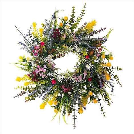 Couronne de printemps pour porte d'entrée, 40 cm, extérieure, résistante aux intempéries. (1/5)