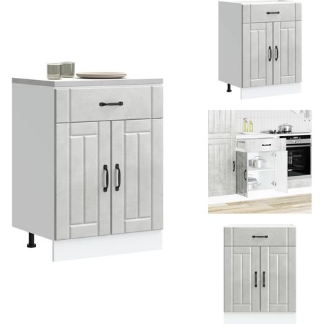 Armoire de cuisine Lucca gris béton bois ingénierie - Armoire De Cuisine - Armoires De Cuisine - Meuble D'évier - Meuble D'évier De Cuisine (1/5)