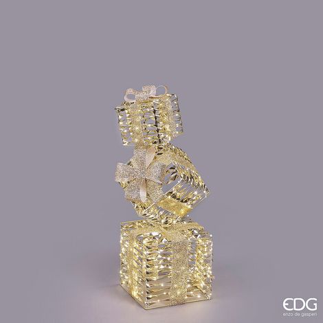 EDG Enzo De Gasperi Decoro Natale Pacco Regalo Stripes 350 MicroLed H 76 Cm L 25 Cm L 25 Cm IP44 Gold (1/3)