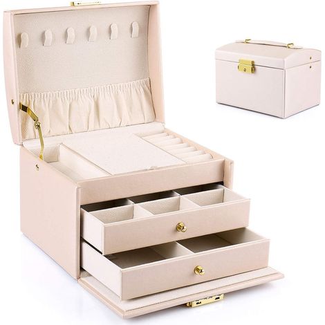 Coffret à Bijoux Femme Fille (Rose Nude), Boîte de Rangement pour Bagues Bracelets Boucles d'Oreilles Montres Lunettes, Organisateur de Bijoux Cadeau de Noël (1/5)
