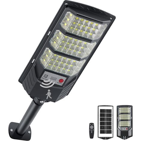 Lampadaires solaires d'extérieur, éclairage solaire extérieur 8500K, projecteur LED étanche à allumage automatique crépusculaire avec détecteur de mouvement et télécommande, éclairage de sécurité pour (1/5)
