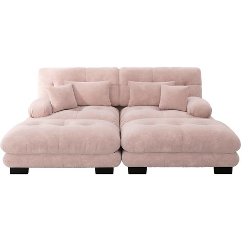 ELVMI Sofá de esquina modular con Otomanas y Cojines lumbares, Chenilla, Rosa (1/5)