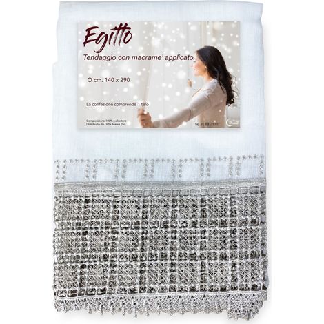 TENDA tendaggio EGITTO con PIZZO macramè grigio cm. 140x290
