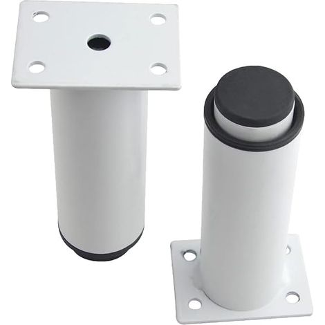 Un ensemble de 4 pieds de meubles réglables en métal robuste (80 mm-120 mm, blancs) adaptés aux tables, lits et canapés. (1/5)