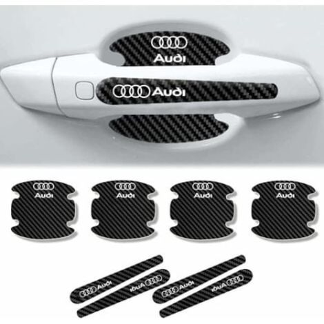 Lot de 8 protections de poignée de porte de voiture en carbone avec autocollant logo, noir, anti-rayures