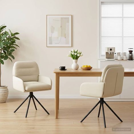 vidaXL Chaises de salle à manger pivotantes 2 pcs Simili cuir Crème (1/5)