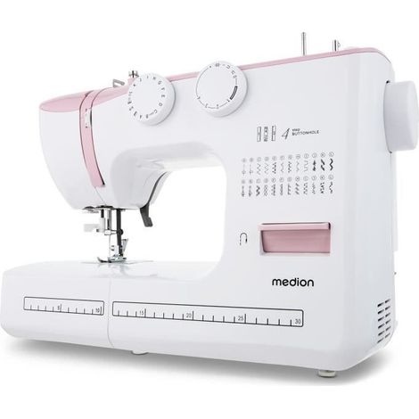 Machine a Coudre - MEDION - SM 60 - 62W - 24 Points + Points Doubles - 700 tr/min - LED - Rose