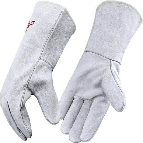 Men's Women's Leather Welding Glove, Anti-Heat Cut, White, L  Work Gloves for Barbecue, Fireplace, Oven, BBQ, Gardening, Garden, Works, Electrician, Kitchen (1/5)