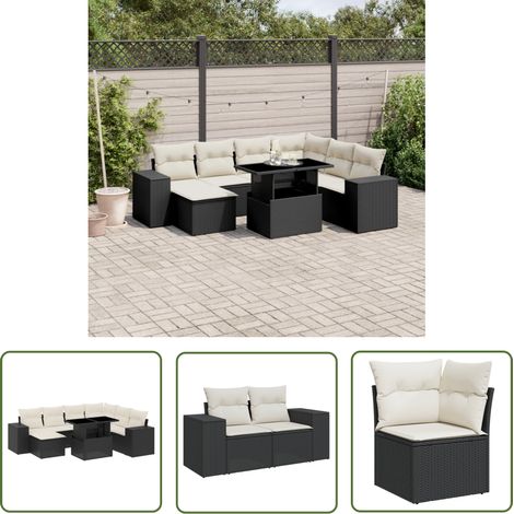 The Living Store Salon de jardin 8 pcs avec coussins noir résine tressée - Salon De Jardin - Meuble Extérieur - Set Salon - Résine Tressée - Rotin Synthétique (1/5)