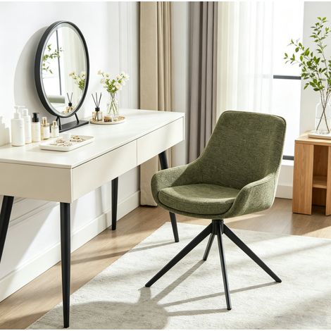 chaise de salle à manger pivotante rembourrée en tissu vert olive avec accoudoirs pieds en métal noir pour cuisine salon bureau café - Lot de 2 (1/5)