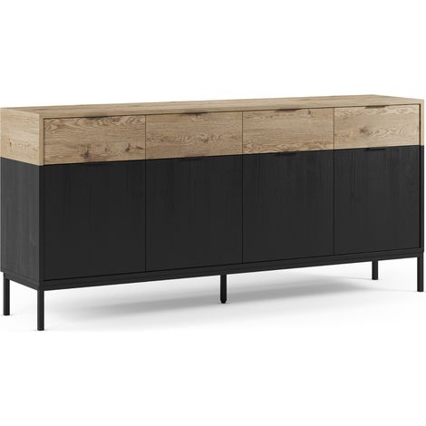 ELINE - Buffet 4 portes 180 cm en mélamine - Noir