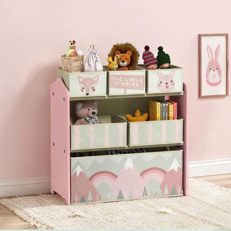Rangement Enfant 6 Bacs Tissu 63 cm Structure MDF et Acier (1/5)
