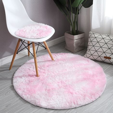 Tapis rya rond et duveteux rose clair pour salon et chambre, 50 cm[CC] (1/5)