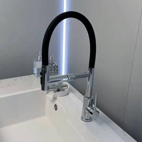 Cross-border trade kitchen faucet, universal telescopic rotating sink/vegetable basin high-pressure pull-out hot and cold water faucet - Rainbow magnetic universal gun-gray model