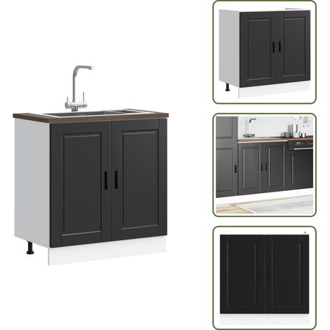 vidaXL Meuble bas pour évier Porto noir 80x46x81,5 cm bois ingénierie (1/5)