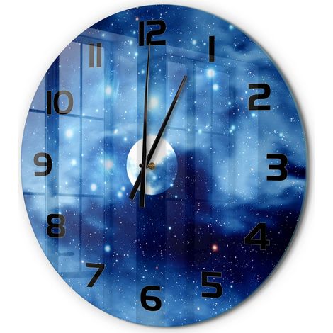 Horloge Murale Ronde Déco Salon Verre Trempé Silencieuse Design Contemporain Pleine lune fi 60 cm (1/5)