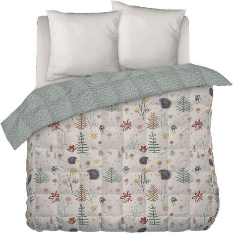 GEDEON - Couette Imprimée Motifs Hérisson 240x220 cm + 2 Taies d'oreiller 60x60 cm