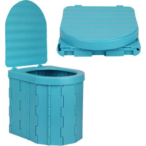 Tragbare Toilette mit Klappdeckel, Notfall-Abfallbehälter für Camping, Wandern, Strand und Reisen (blau) (1/5)