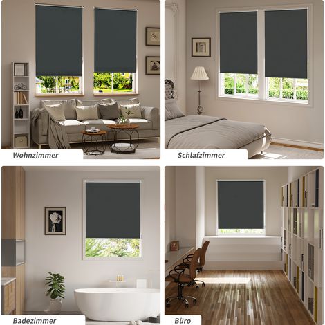WOLTU Verdunklungsrollo ohne Bohren Klemmfix, Thermorollo Fensterrollo Blickdicht easyfix Verdunkelung Rollos, Sichtschutz und Sonnenchutz für Fenster, Tür, 90x130cm (BxH), Anthrazit