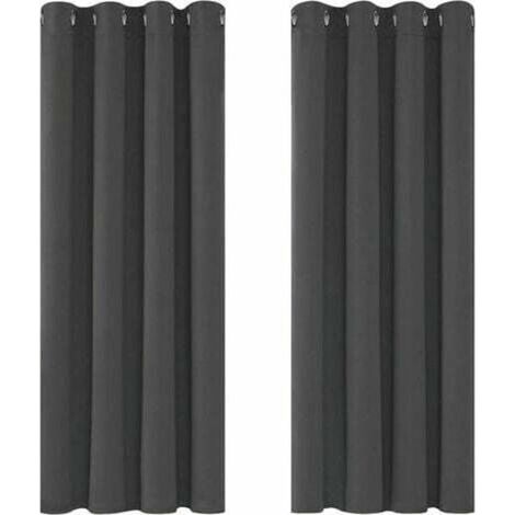 Rideaux Occultants Isolant Thermique Anti Froid, 117x138 CM (Largeur x Hauteur), Design Moderne à Oeillets, Rideaux pour Salon et Chambre, Gris Foncé, 2 Pièces (1/4)