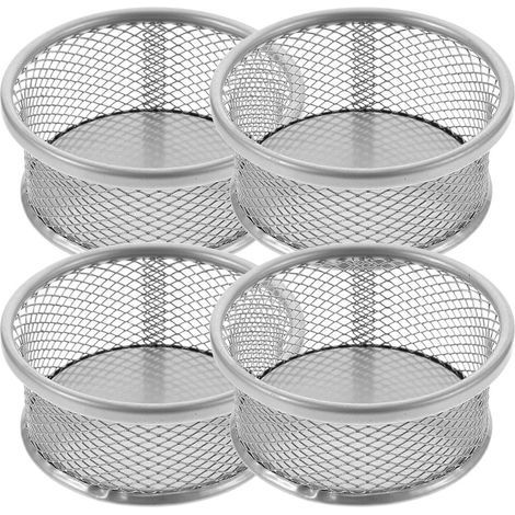 4er-Set Drahtkörbe für Büroklammern, verschiedene Aufbewahrungsmöglichkeiten, Aufbewahrungseimer für Büroklammern – 9,00 x 9,00 x 4,00 cm – Silber (1/3)
