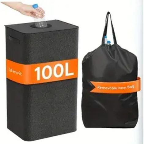100L klappbarer schmutziger Kleidungskorb, enthält 1 wiederverwendbare Innentasche, Recyclingflaschenlagerung, geeignet für Wohnzimmer, im Freien, Büro, Aufbewahrungsbox, Multifunktionale Aufbewahrung (1/5)