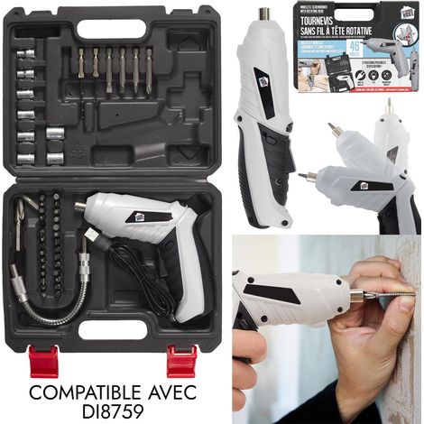 Tournevis Sans Fil - JE CHERCHE UNE IDEE - Tête Rotative - 44 Accessoires - Gris et Noir (1/5)
