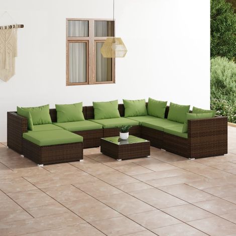 Salon de jardin 8 pcs avec coussins résine tressée marron vidaXL (1/5)