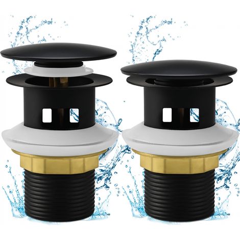 Bonde de Lavabo Pop-up Salle Bain Chromé avec Trop Plein pour Vasque Un Trou 1 et 4" 2pcs Noir (1/5)