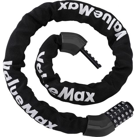 Chaîne antivol vélo à code 1000 mm 8 mm – Cadenas en acier trempé haute sécurité – Mécanisme de verrouillage à 5 chiffres – Pour vélo, moto, portail