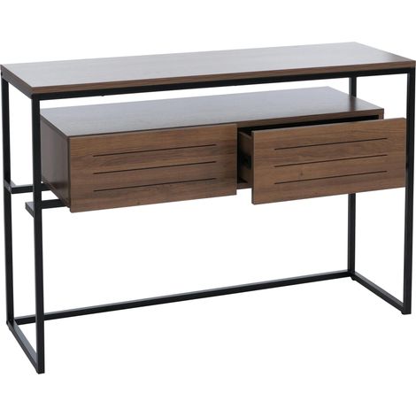 [NON UTILIZZATO] Consolle HHG-179, tavolino da telefono, scrivania, con cassetti, in metallo MDF melaminico 80x120x40 cm, marrone