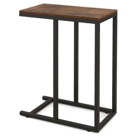 Table d'extrémité en forme de C pour canapé et lit avec cadre métallique - marron rustique (1/5)