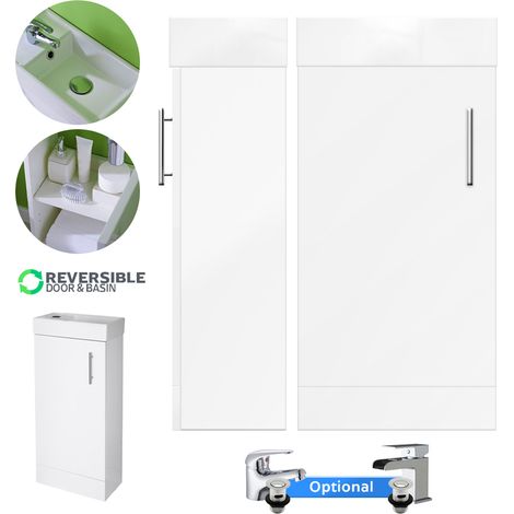 Gloss White 400mm Floor Standing Vanity Unit & Waterfall Tap (1/4)