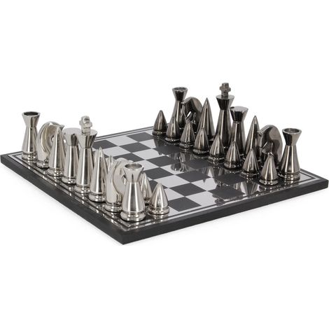 Dekoration Schach Fortune 33x33x11 cm aus Metall in Silber