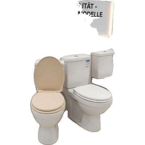 Asiento de inodoro con mecanismo de cierre suave, forma ovalada, color beige. (1/2)