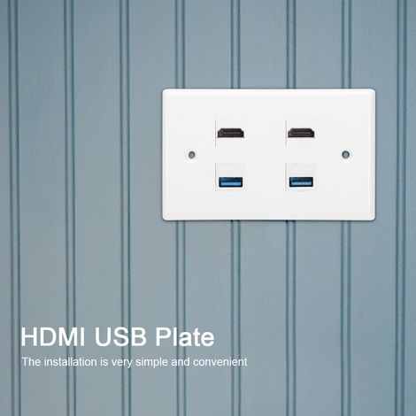Plaque murale HDMI/USB ABS Installation rapide avec vis (1/5)