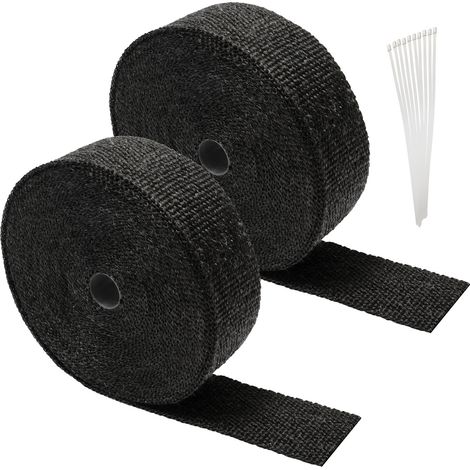 SWANEW 2x 10M Titanio Aislamiento Térmico Cinta Tubo de Escape Negro Con 20 Bridas Metálicas (1/5)