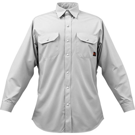 Mophorn FR-Arbeitsjacke für Herren, flammhemmendes und hitzebeständiges Schweißerhemd aus Baumwolle, maschinenwaschbar und mit ATPV 9,2 cal/cm² Lichtbogenbewertung – Größe M, Grau