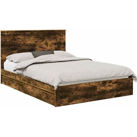 Aufbewahrungsbett Geräucherte Eiche 135 x 190 cm Holzwerkstoff vidaXL