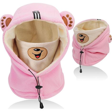 Kinder Sturmhaube mit Bärenohren, Thermo Fleece, verstellbar, Rosa (1/5)