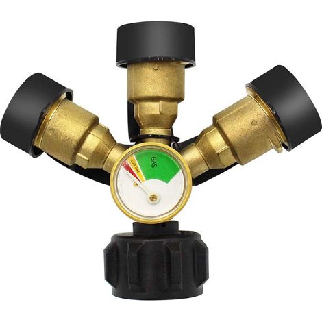 1 PCS 3-Wege-Propan-Splitter Propan-LP-Tank-T-Manometer-Adapter mit Manometer und Absperrventil (1/5)