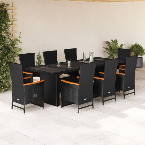 9-tlg. Garten-Essgruppe mit Kissen Schwarz Poly Rattan vidaXL (1/5)