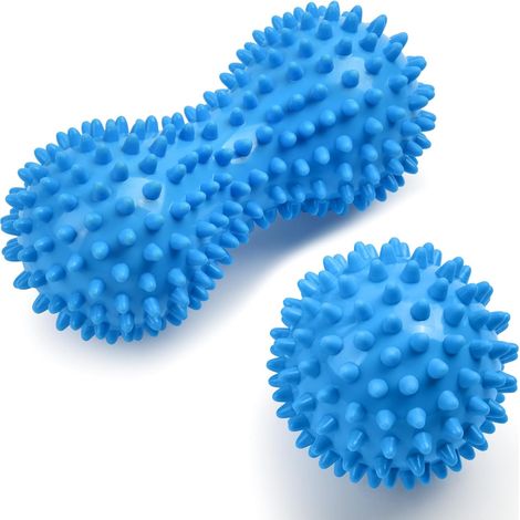 Ensemble de 2 balles de massage à picots, outil de massage des tissus profonds et de relâchement myofascial, comprenant une balle de tennis dure et une balle de massage à picots (bleue)-AquaForge