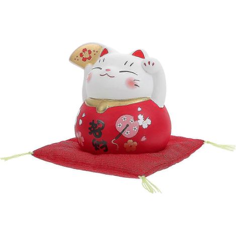 Figurine de chat en céramique, décoration de bureau, ornement porte-bonheur rouge, petit cadeau, 8 x 8 x 6,5 cm (1/5)