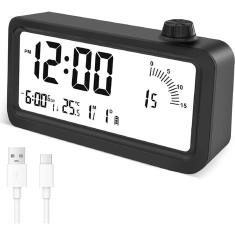 Timer visivo, sveglia digitale ricaricabile, timer per conto alla rovescia di 60 minuti con retroilluminazione, 3 modalità di allarme, visualizzazione della temperatura e della data (1/4)